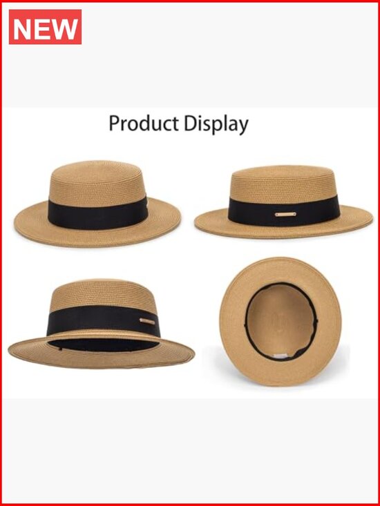 Straw Sun Hat Wide Brim UV Protection Panama Boater Hat for Women Men main image 5